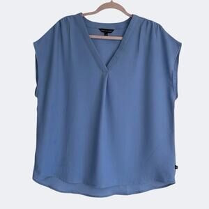 Banana Republic Sheer Blue Short Sleeve V-Neck Blouse